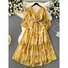 Retro Spring and Summer Lantern Sleeve Princess Floral Dress