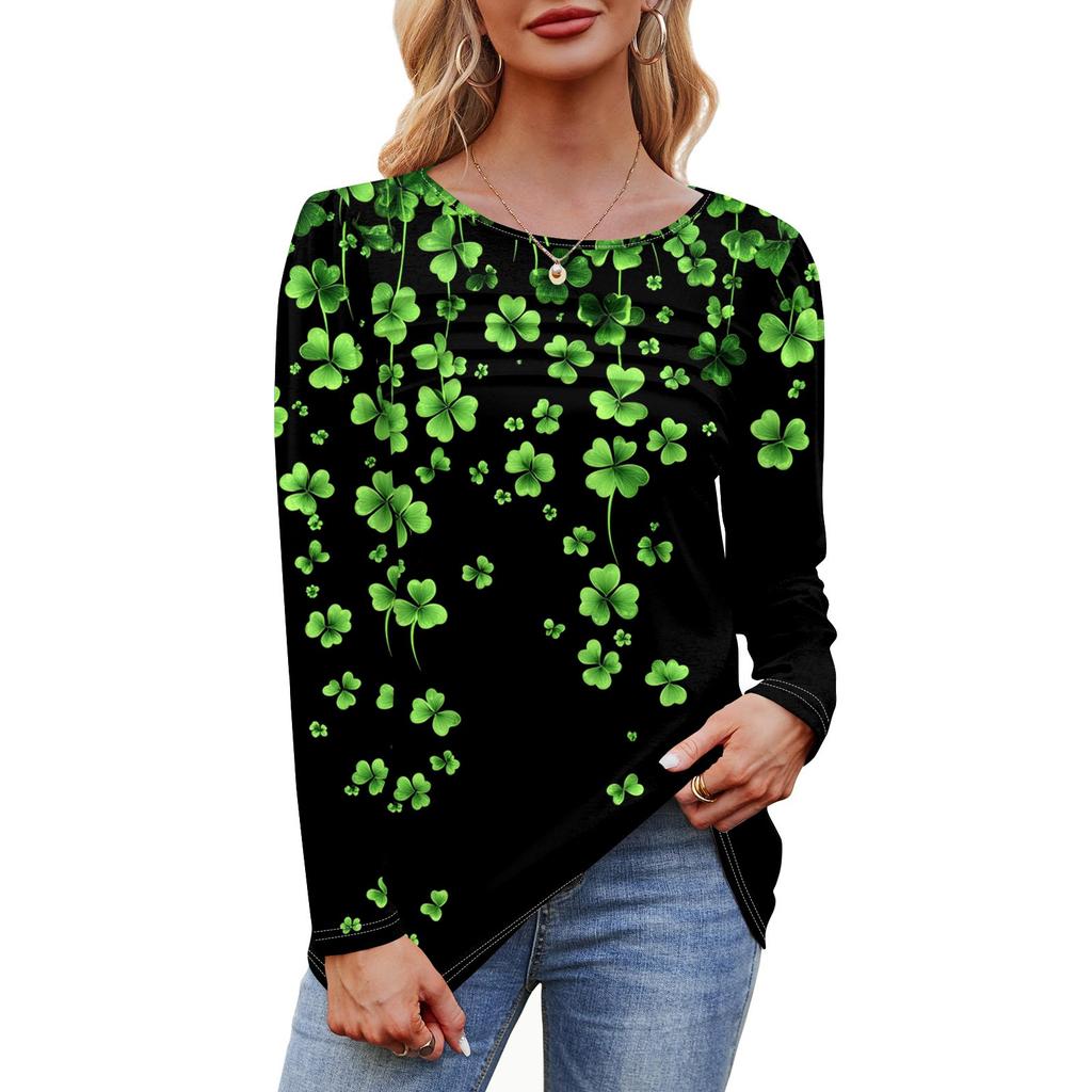 Женский свободный повседневный топ с круглым вырезом и длинными рукавами, модный топ