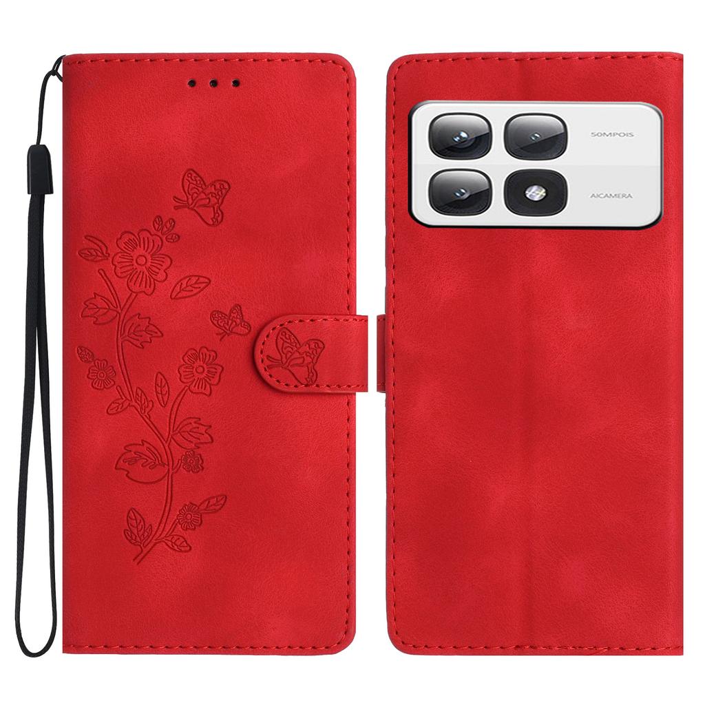 For Xiaomi 14T Pro Case Leather Imprinted Flower Phone Cover Wallet with Wrist Strap