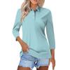 Women's Fashion Casual Lapel Short 3/4 Sleeve Solid Color Shirt Women's Button Up Tops