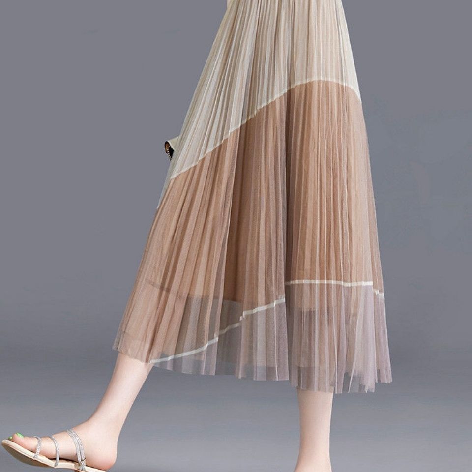 Элегантная женская тюлевая юбка, корейская модная сетчатая белая трапециевидная женская плиссированная юбка, летняя высокая талия