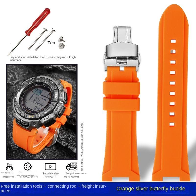For Casio PRG-240 PRG-130Y/T PRW-1500 PRG-130 Resin Silicone Concave Rubber Watch Strap with Tools Sports Watchband Accessories