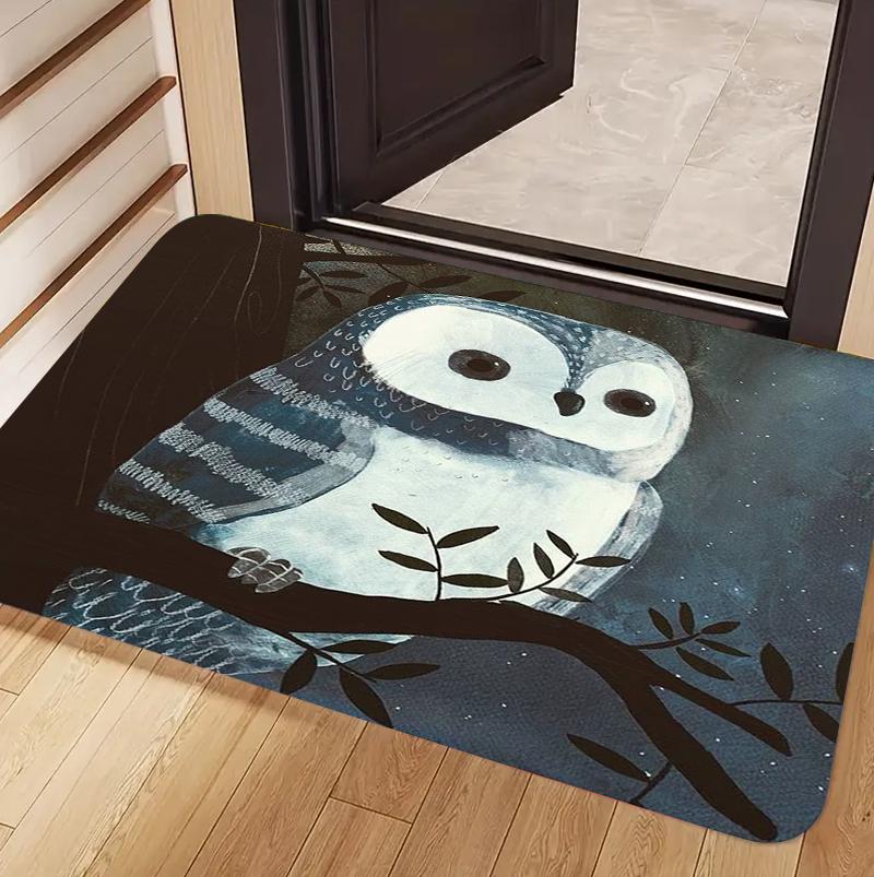 Cute Owl Mat Watercolor Animal Design Non-Slip Rug for Front Door Indoor Outdoor Entryway Mat Home Decor for Living Room Bedroom