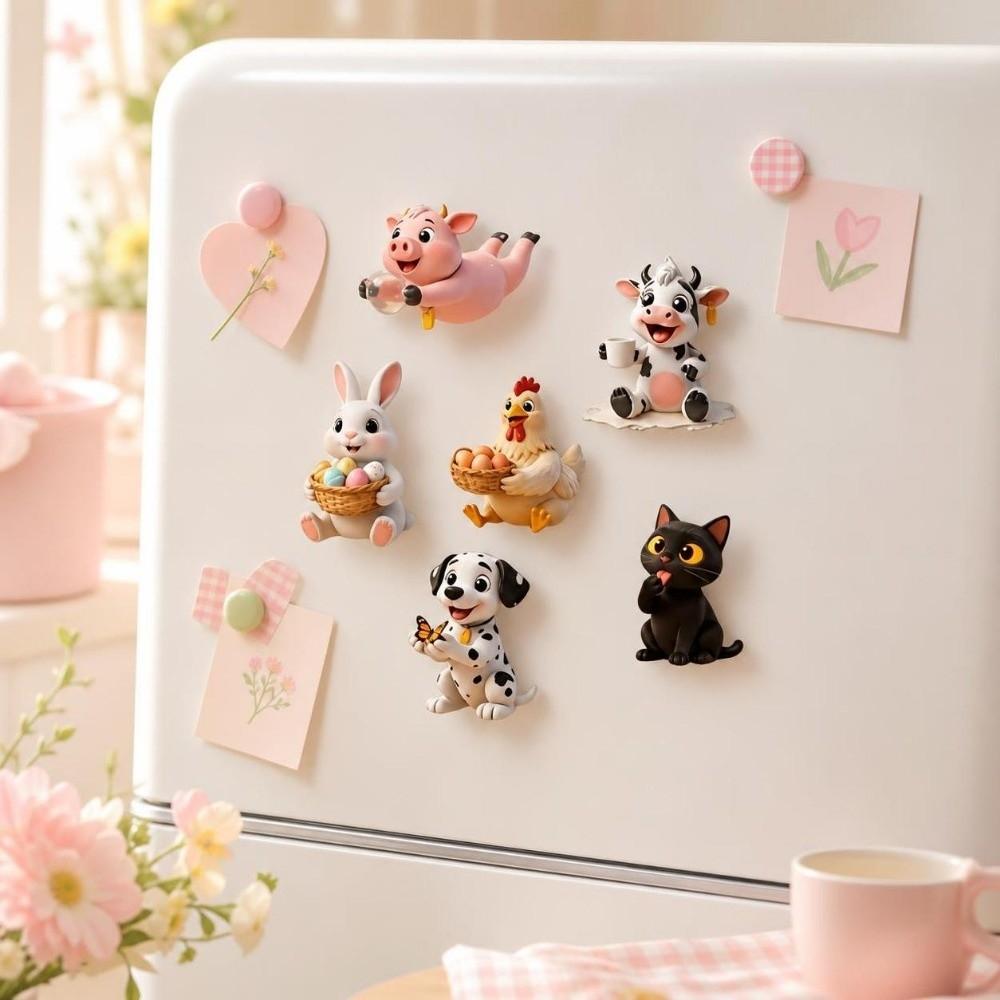 6pcs Acrylic Magnetic Refrigerator Stickers Rabbit Cartoon Animal Magnets Kids Room