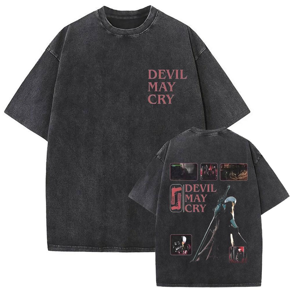 Стирка Винтажная Игровая Футболка с Графикой Devil May Cry Вергилий Мужская Женская Для Отаку Футболки Оверсайз С Коротким Рукавом Хлопковые Футболки