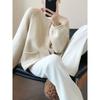 Women Design Knitted Cardigan Sweater Sensibility Nichelantern Sleeve Top Crew Neck Outerwear