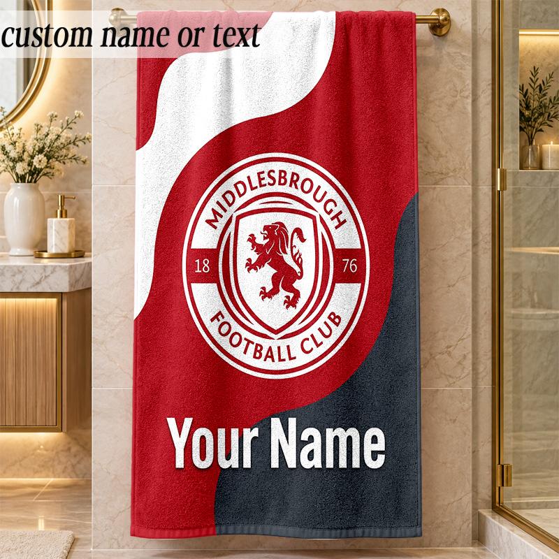 Пляжное полотенце Middlesbrough FC с индивидуальным текстом имени Персонализированное мягкое полотенце для пляжа, бассейна, дома Подарок