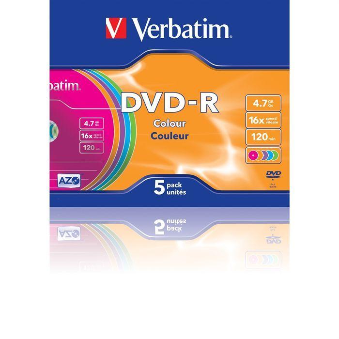 Verbatim DVD-R 16x - 5 Pack - Slim Case - 4.7 GB - Color