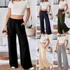 Women's Stretch High Waist Straight Wide Leg Solid Color Loose Trousers with Pockets for Daily Wear