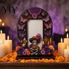 Vintage Altar Photo Holders Dia De Los Muertos Wooden Frame Tabletop Decor, Day of The Dead Retro Mexican Folk Ornaments Memorial Picture Holder