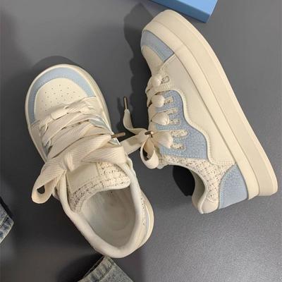 Школьница Женские Маленькие Белые Туфли Корейский Дизайнер Массивные Женские Повседневные Туфли Лодочки Тренд Шнуровка Платформа Вулканизированные Туфли