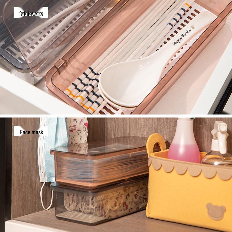 Multifunctional Dustproof Tea Set & Chopstick Storage Organizer with Draining Feature