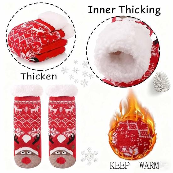 Christmas Floor Socks Thick Warm Non Slip Slipper Socks Cute Animal Fuzzy Socks with Gripper Fluffy Cuffs Gift for Christmas