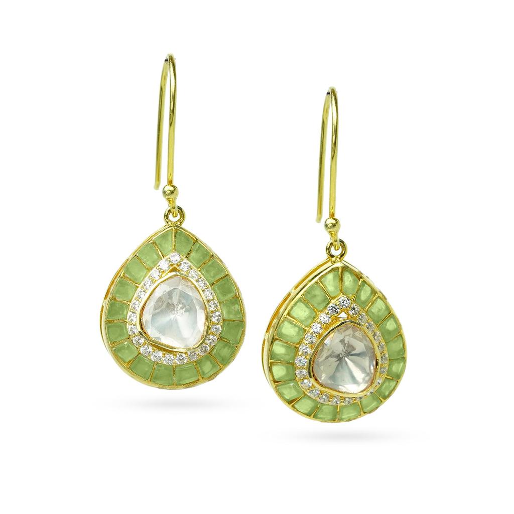 Moissanite Zircon Kundan Pendant Earring Set Gold Plated 925 Sterling Silver Women Jewelry