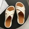 Cross Band White Leather Platform Slippers Women Luxury Designer Slides Shoes Soft Belt Beach Sandalias Woman Outdoor Sandals