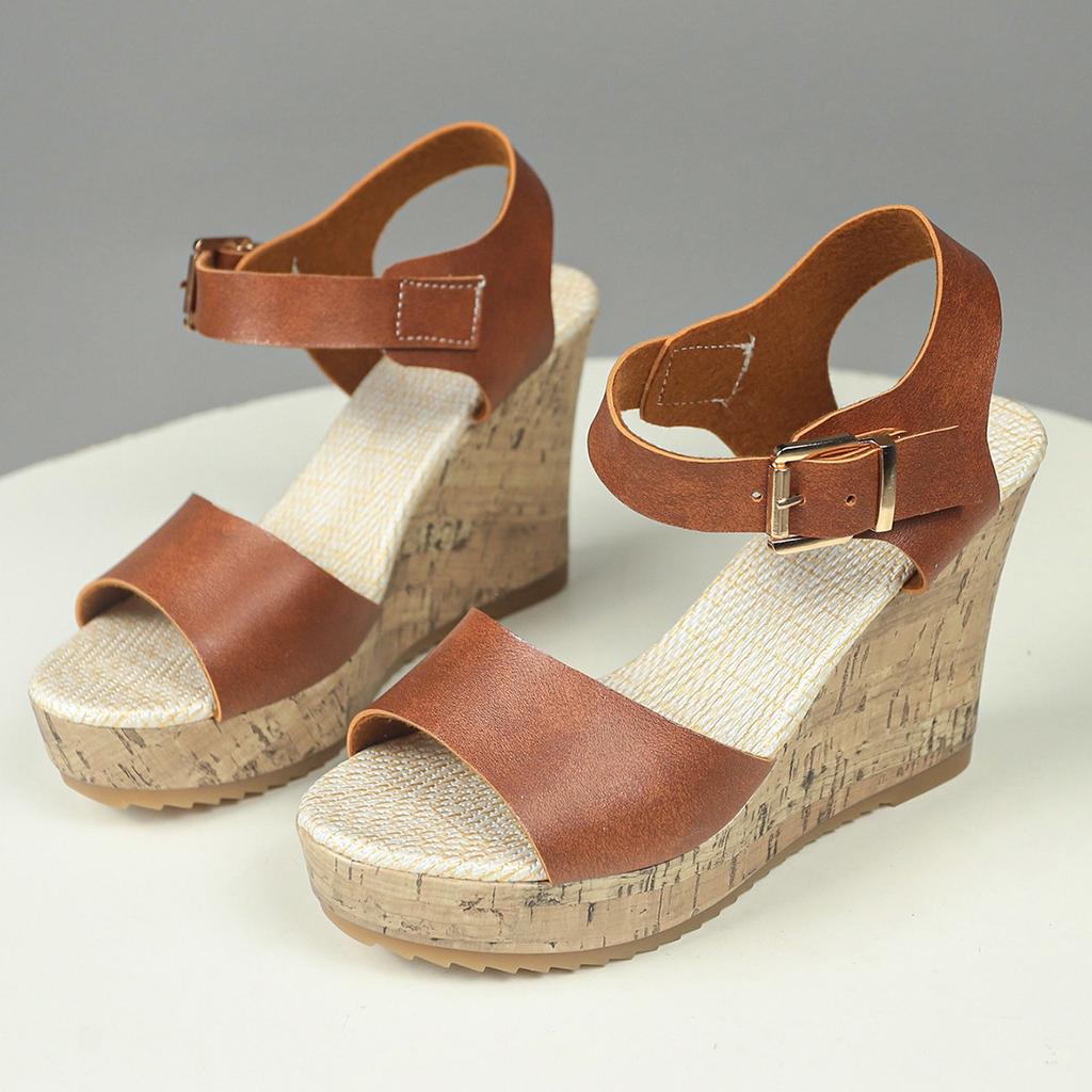 2025 новые модные универсальные повседневные сандалии с пряжкой на одно слово женские сандалии большого размера сандалии на танкетке женские