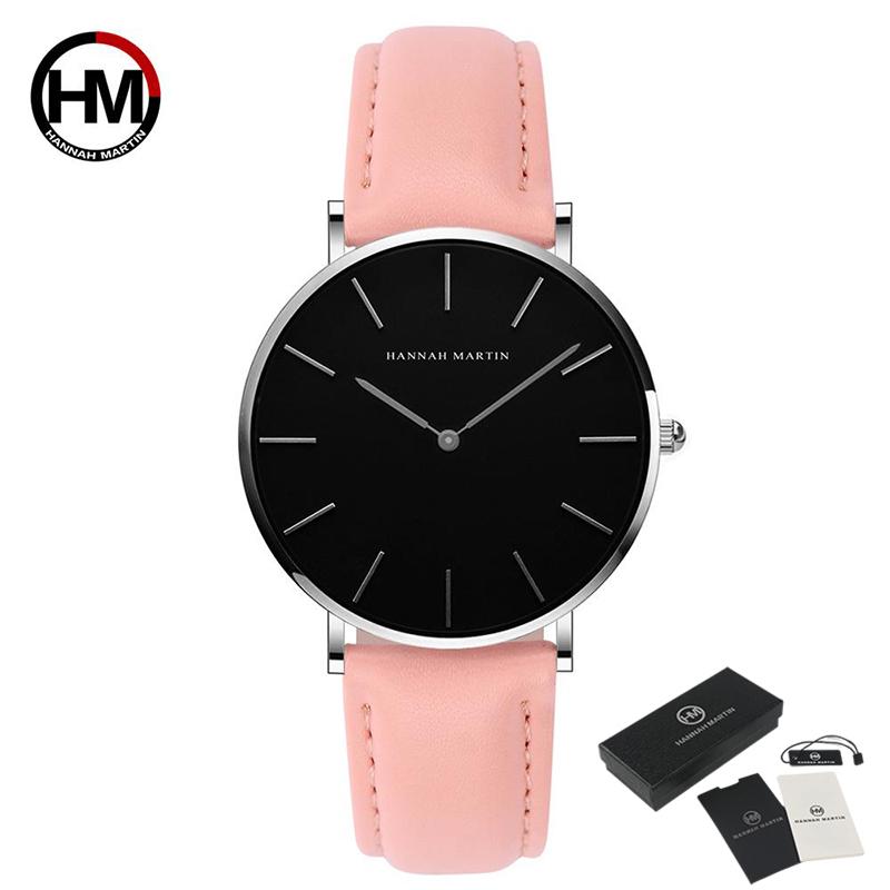 Hannah Martin Модные японские кварцевые часы Reloj Mujer Montre Femme, часы с кожаным ремешком, женские аналоговые водонепроницаемые наручные часы