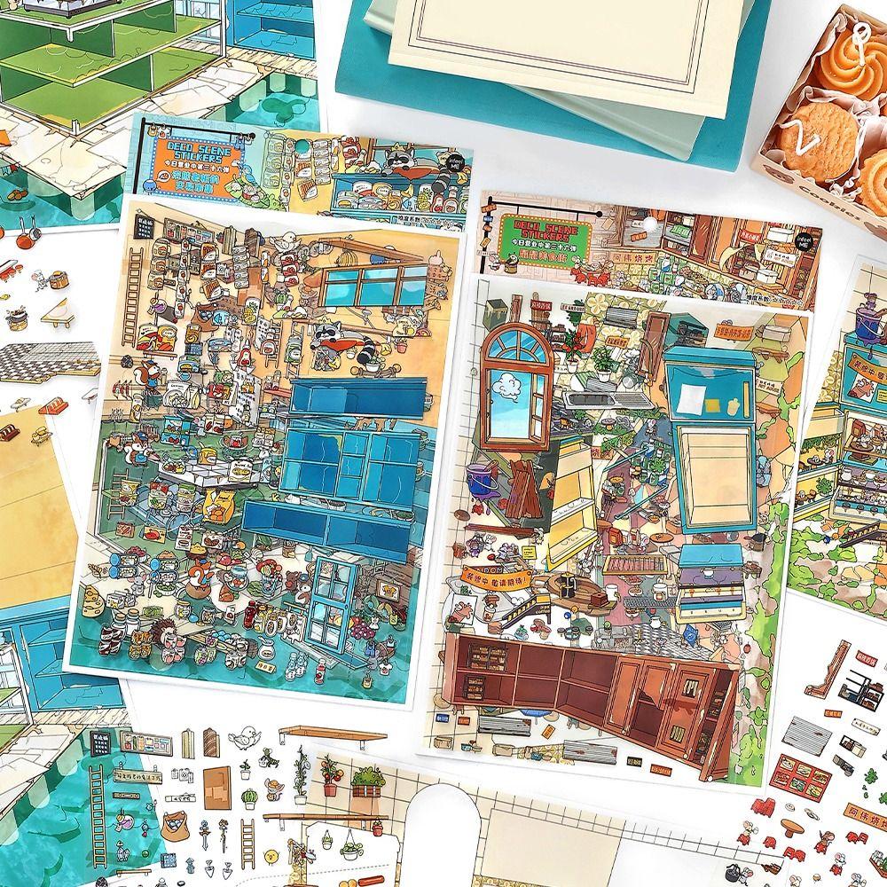 New Food Street Series Miniature Landscape Sticker PET Large Size 3D Landscape Sticker DIY Cartoon Toy Game Stickers Gift