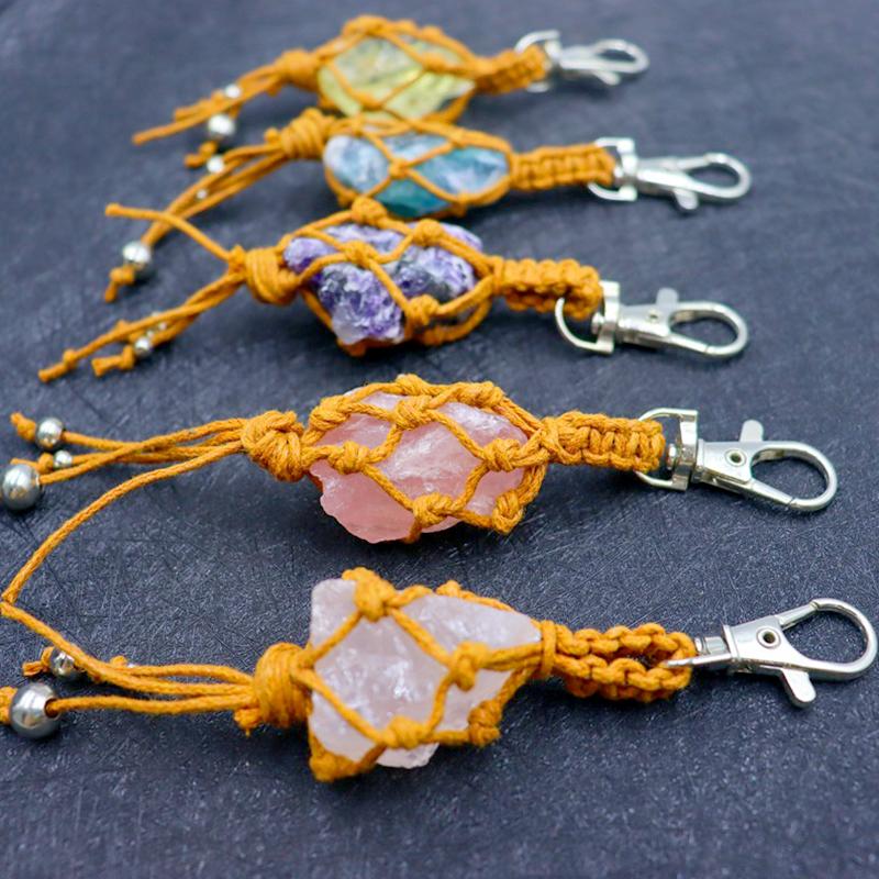 1 шт. подвесная сумка INS натуральный кристалл винтажный стиль кулон модный кристалл кисточка брелок для автомобиля подвесная сетчатая сумка плетение