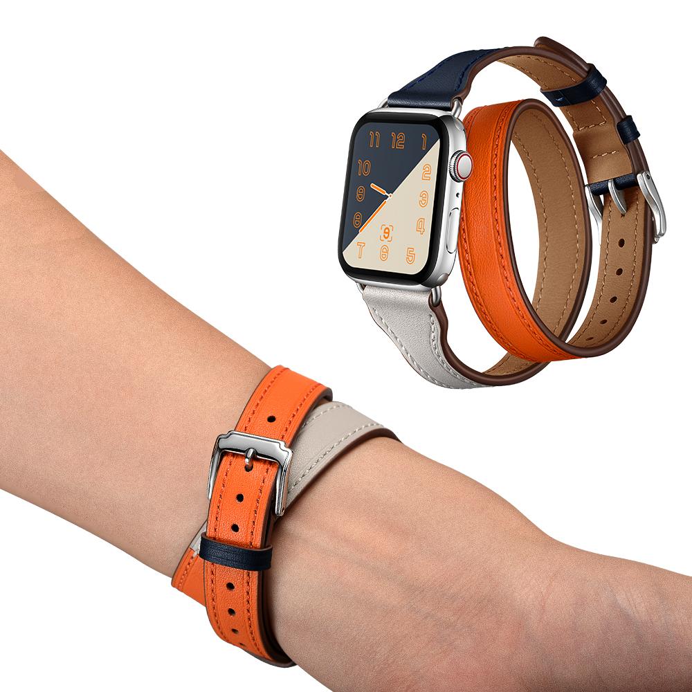 Двойной тур для Apple Watch, ремешок 40 мм, 44 мм, 38 мм, 42 мм, итальянский ремешок для часов из натуральной кожи, ремень-браслет iWatch serie 3, 4, 5, se 6, ремешок
