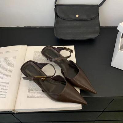 Нишевые новые остроносые темпераментные сандалии на низком каблуке коричневые ретро сандалии с закрытым носком женская обувь