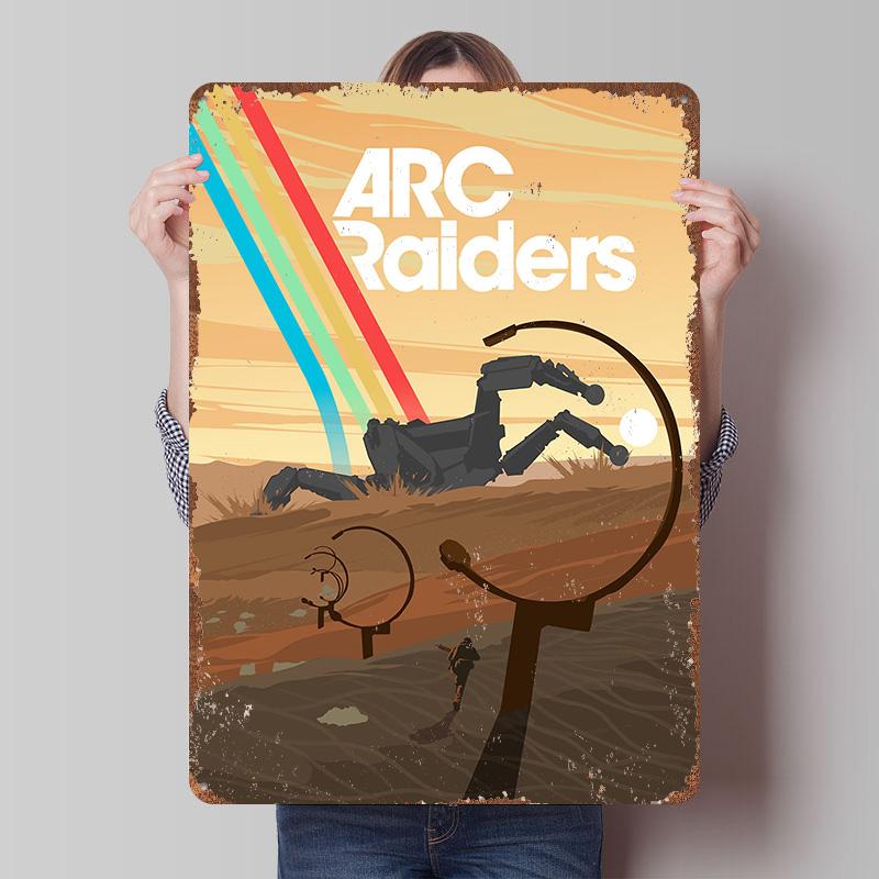 Игровой Постер Arc Raiders Индивидуальное Настенное Искусство Винтажные Металлические Вывески Ретро Жестяная Табличка для Мужской Комнаты Офиса Декора Комнаты Кофейни
