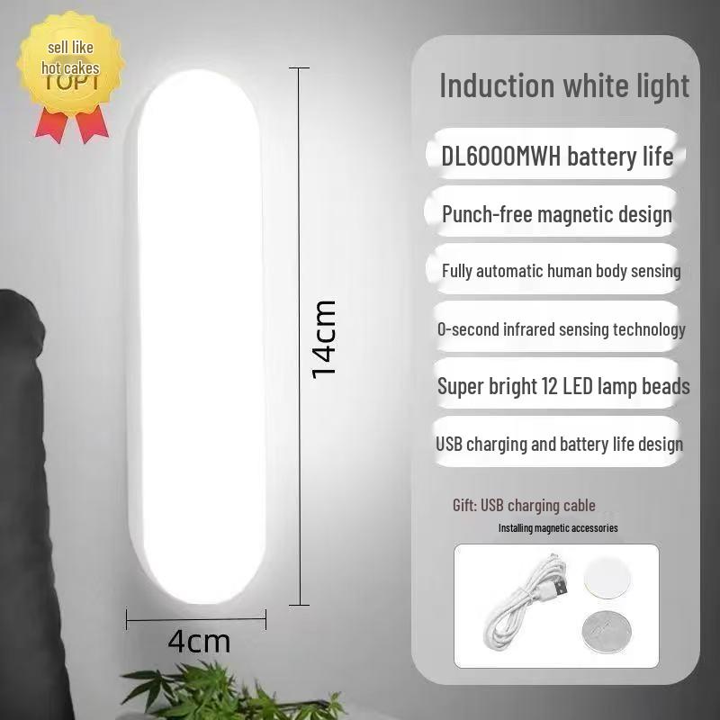 Перезаряжаемый светодиодный ночник с датчиком движения, питание от USB, идеально подходит для спальни или рабочего стола, вилка не требуется.