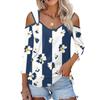 Женская повседневная рубашка-блузка с v-образным вырезом и принтом, сексуальный топ с открытыми плечами и рукавами 3/4