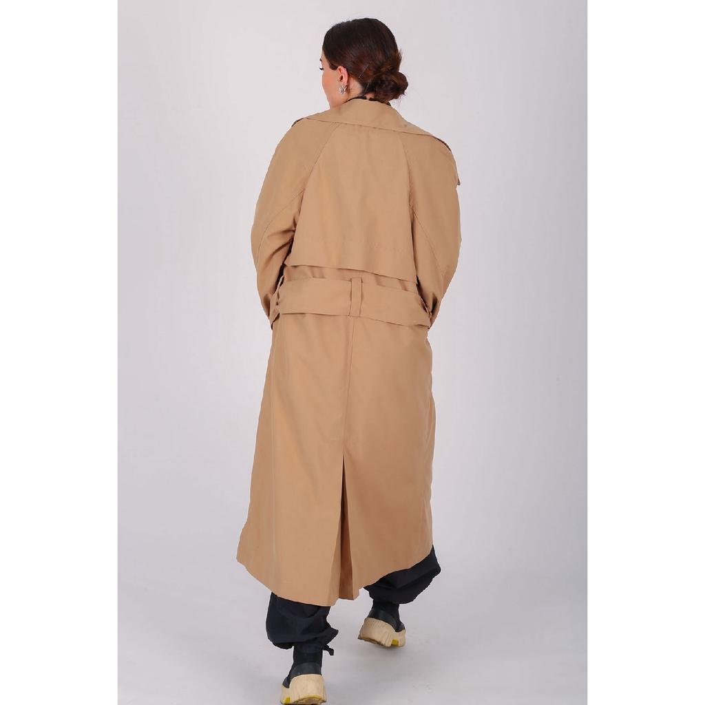 Women's Beige Belted Seasonal Trench Coat
