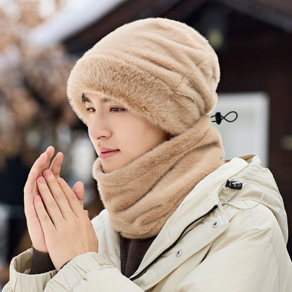 Thickened Men Winter Cap Windproof Ski Pullover Cap Soft Plush Neckerchief  Women
