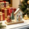 Durable Solid Wood Base Ornaments Mini Christmas Village House Figurine, Winter Scene Ornament with Snowman Small Wooden Figurines Bear & Mailbox,