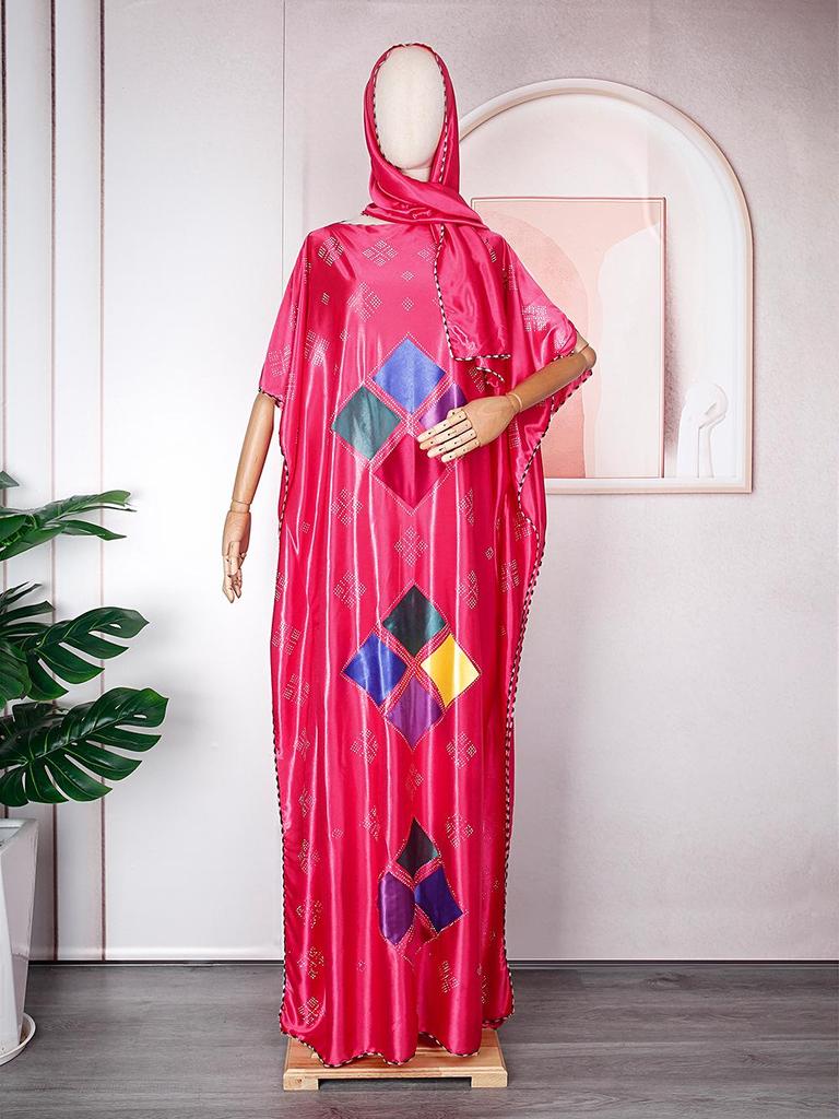 Plus Size Women's Muslim Robe with Headscarf - Middle East & Africa Style, Hot Drill Design.