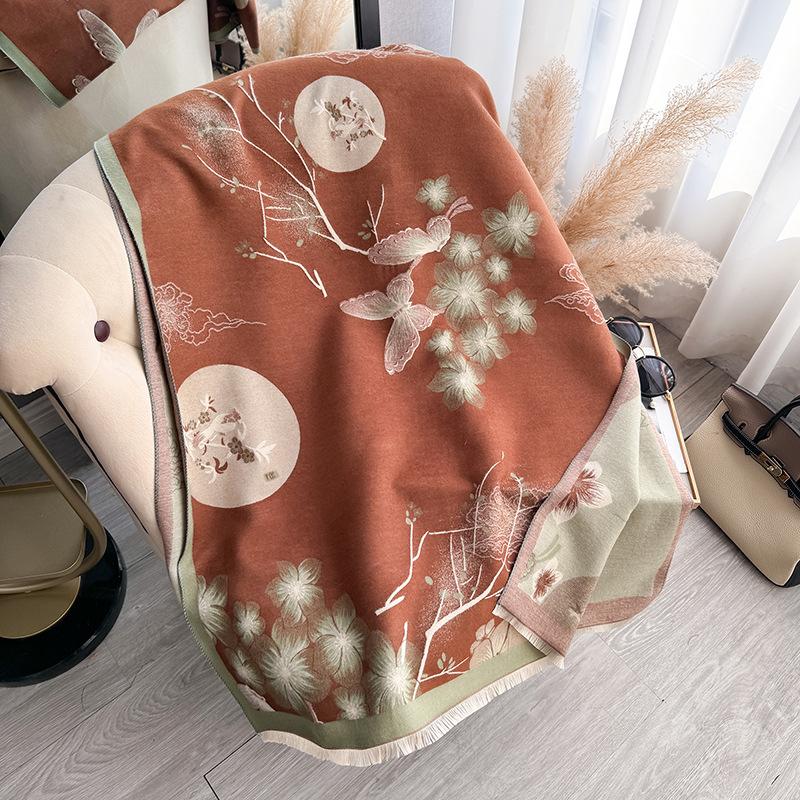 Зимний шарф из искусственного кашемира с принтом, теплый, женский, высококлассный, с темпераментом, универсальная шаль, шарф двойного назначения