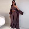 Women's 3-piece Set Summer Solid Color Set Strapless Vest+Long Cardigan+Leg Pants 2025 Fashion New Loose  Casual Set