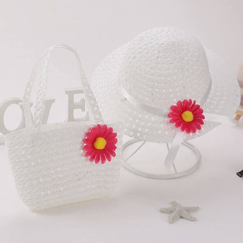 Children's Sunflower Straw Hat Set Hat Bag Infant Baby Straw Hat Medium Children's Sun Hat