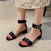 Женские сандалии, модные, с пряжкой, массивные туфли 2024 года, для прогулок, на среднем каблуке, летние туфли-лодочки, черные, повседневные, женские, Zapatos, шлепанцы