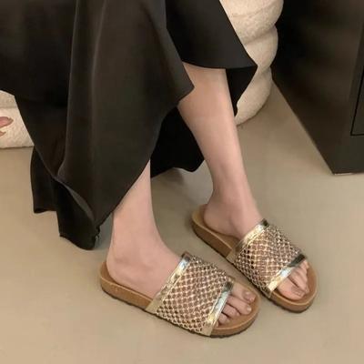 Модная женская обувь со стразами, винтажная сетчатая платформа, шлепанцы, летняя мода, уличные шлепанцы со стразами на плоской подошве