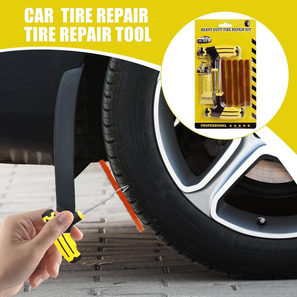 Flat Tire Repair Kit Comprehensive Tire Repair Kit With Rubber Plugs Heavy Duty Portable Fix Tools With T-Handle Auto