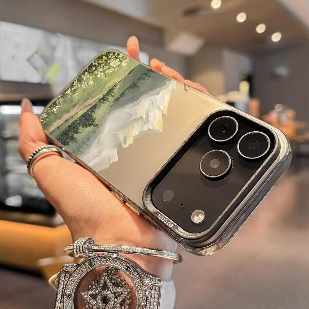 Серебристый чехол с красочным пейзажем, масляная живопись, чехол для телефона Apple для моделей 14/13/12/17/16/15 Pro/Pro Max