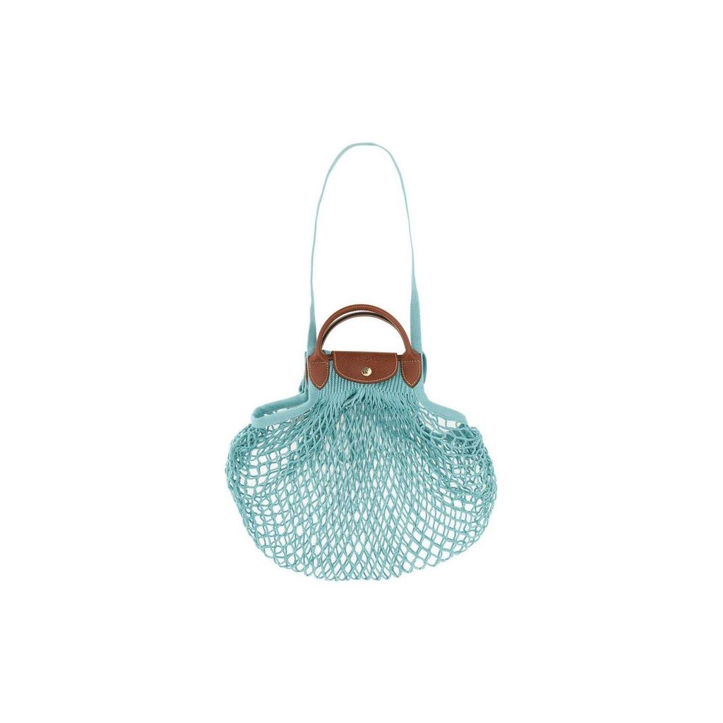 Longchamp Le Pliage Filet 38 Сумка-тоут через плечо с полым замком-кнопкой Хлопок и Кожа Женская сумка-тоут Лагуново-голубой 10121HVHP65