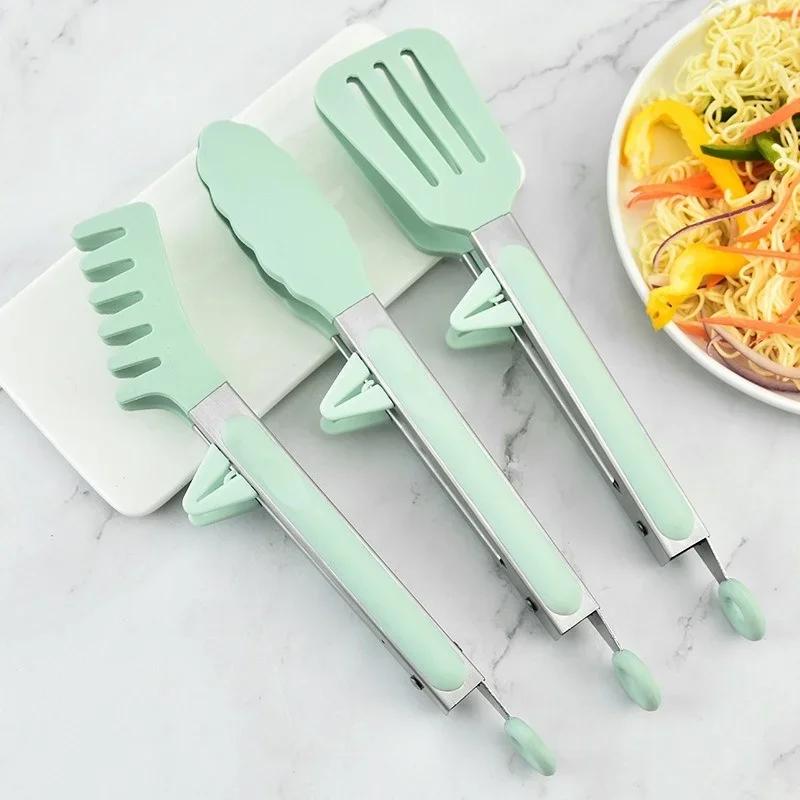 3Pcs Silicone Non-slip Clip Silicone Stainless Food Cooking Tong Fried Pancakes Bread Baking Salad Making Tool Kitchen Gadget