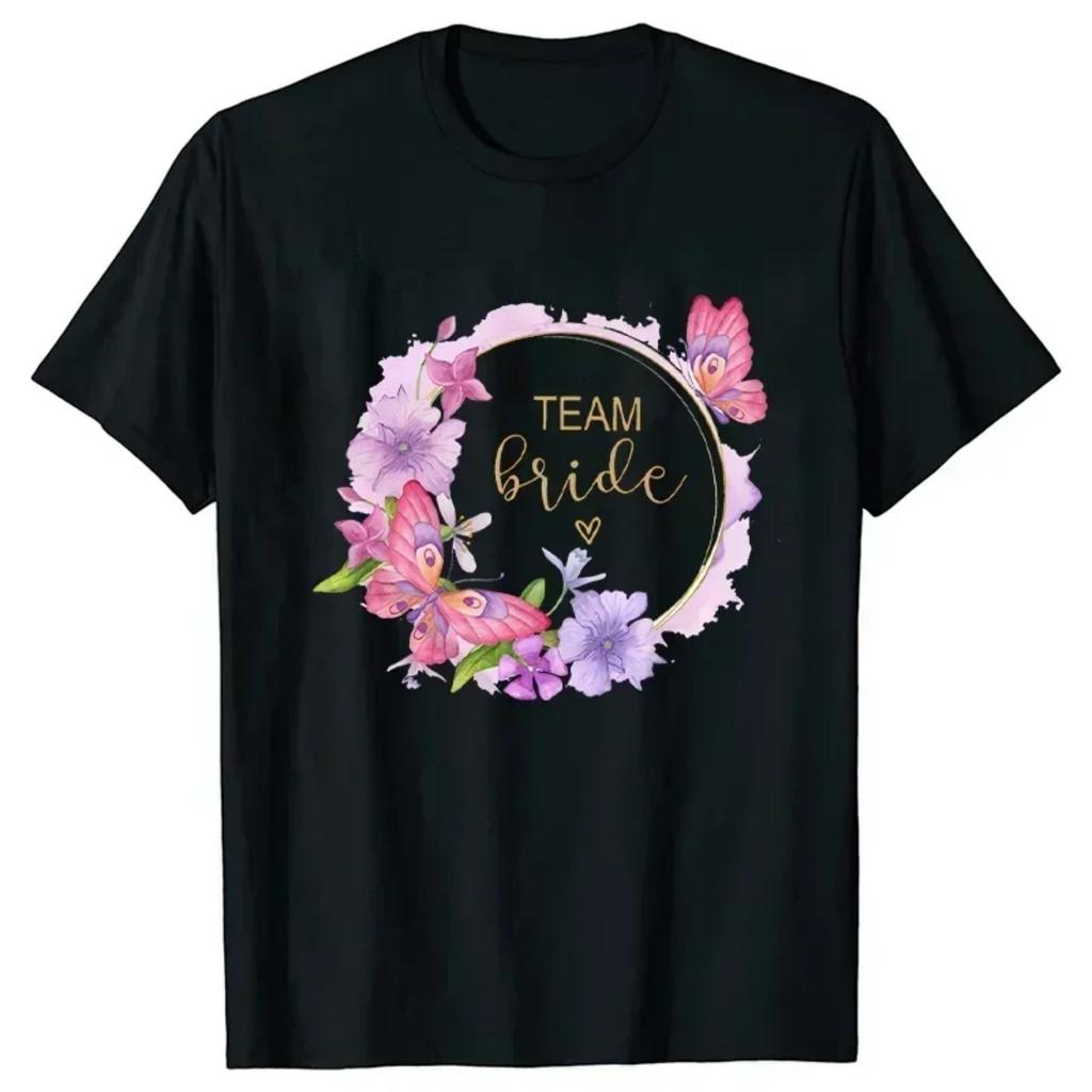 Team Bride T-shirt Women Bachelorette Hen Party EVJF Future Bride Tshirt Flower Golden Graphic Black Tees Bridal Wedding Tops