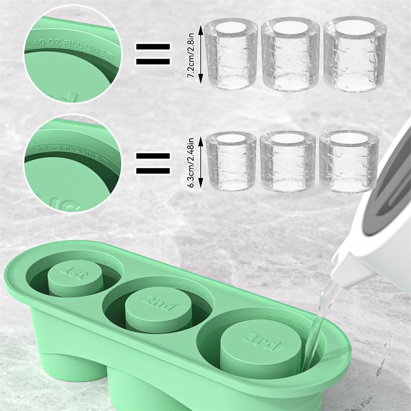 3 Cavity Ice Tray For Stanley Cup Tumbler Cup Silicone Ice Mold with Lid Summer Ice Maker Cylinder-Shape Reusable