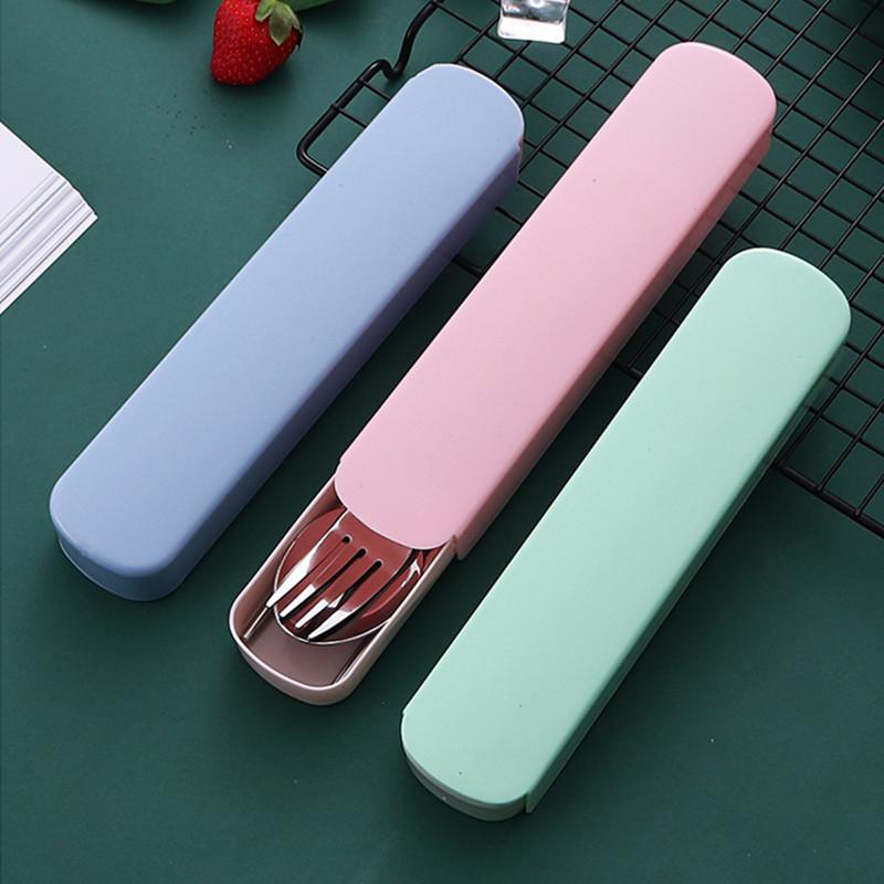Портативный набор столовых приборов из нержавеющей стали вилка ложка палочки для еды с коробкой походная посуда для путешествий походы кухонная посуда