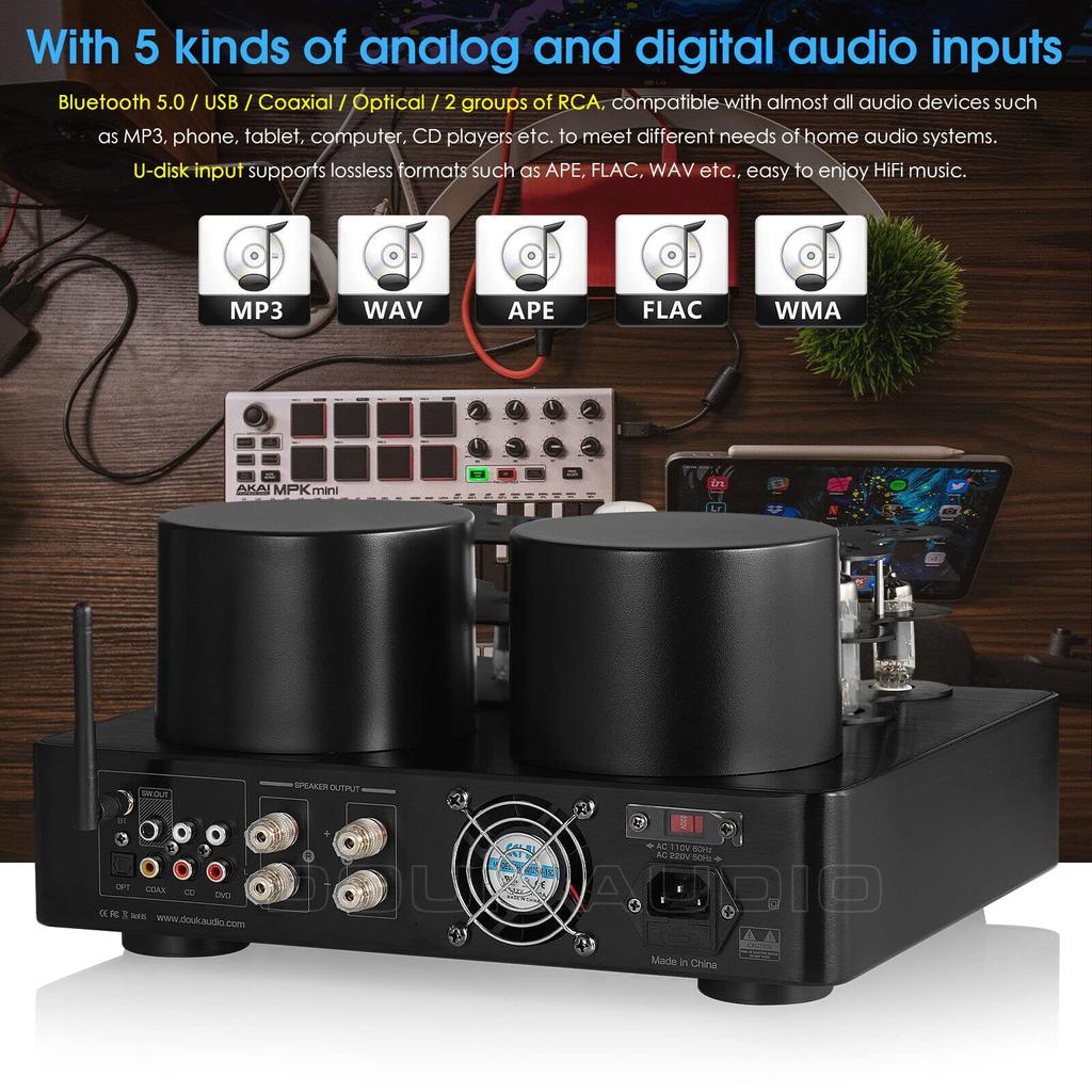 Nobsound 6U1 6A2 ECH81 HiFi Bluetooth Vacuum Tube Power Amplifier COAX OPT Integrated Amplifier USB Player 5.0