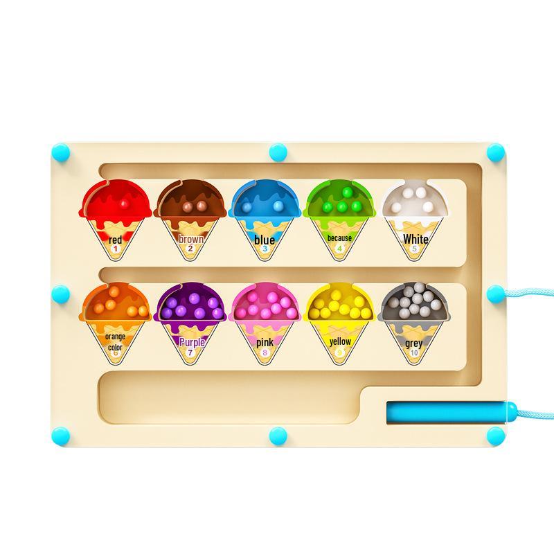 Wooden Dinosaur Ice Cream Maze Puzzle - Magnetic, Logical Thinking & Pencil Grip Early Learning Toy