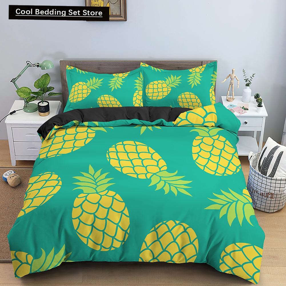Cartoon Fruit King Queen Duvet Cover Summer Tropical Fruit Bedding Set for Boy Girl Banana Pear Red 2/3pcs Polyester Quilt Cover