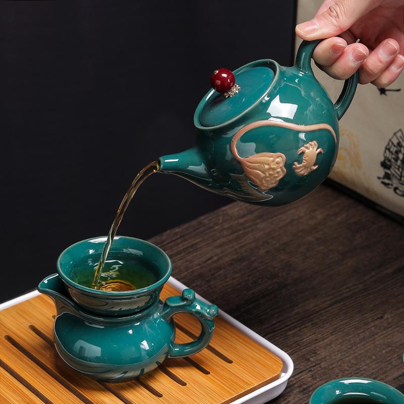 Дорожный чайный набор, портативная сумка для хранения, креативный керамический чайник для кунг-фу, чайный поднос, полный набор для деловых подарков