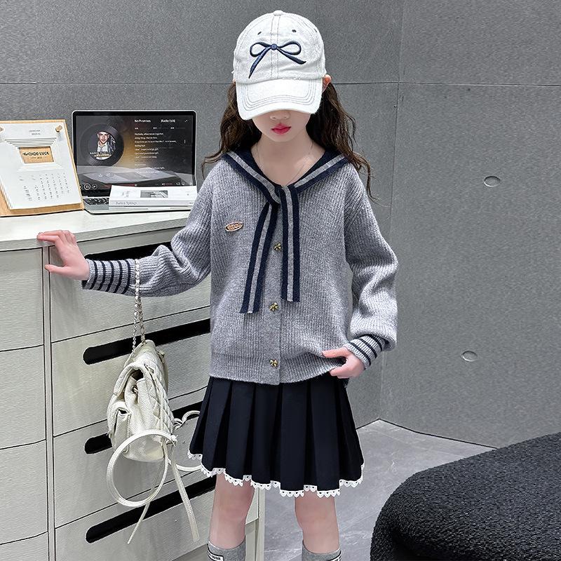 Girls' Korean Style Spring Chic Cardigan & Skirt Set 2025