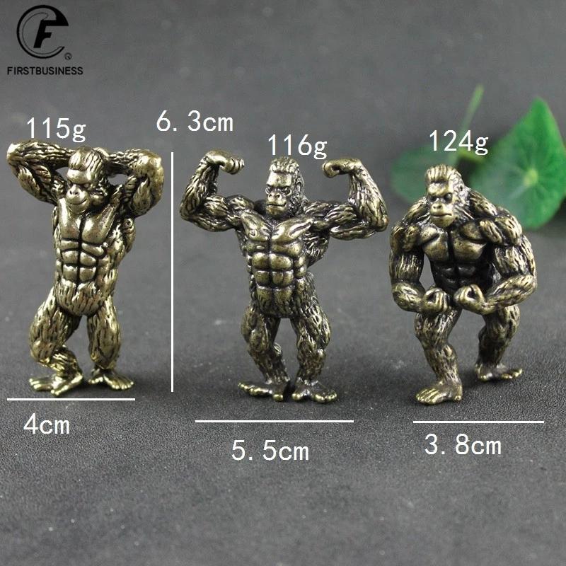 Тяжелая латунная фитнес-горилла, маленькая скульптура, украшение для крыльца для гостиной, фигурки животных орангутанов, настольные украшения, поделки